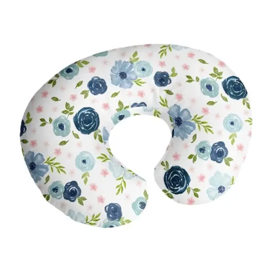 Sweet Jojo Designs Girl Support Nursing Pillow Cover (Pillow Not Included) Watercolor Floral Blue Green and Pink image {5}