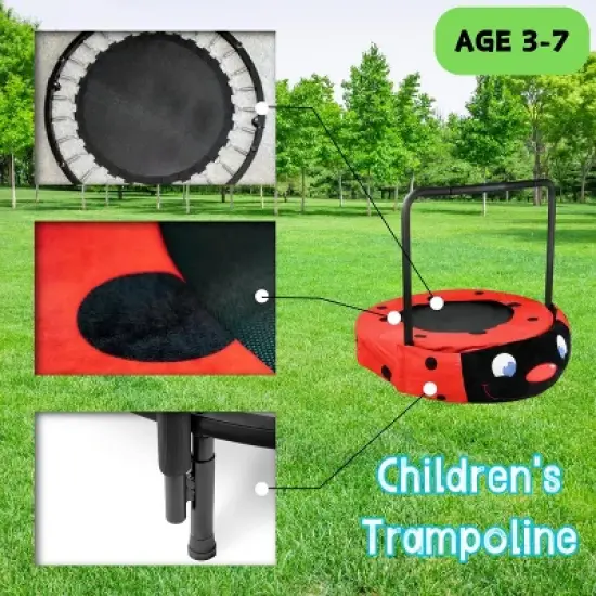 Hachikiko Black & Red Ladybug Foldable Kids Trampoline - Indoor/Outdoor Bouncer for Ages 3-7, Safe Iron Frame image {4}