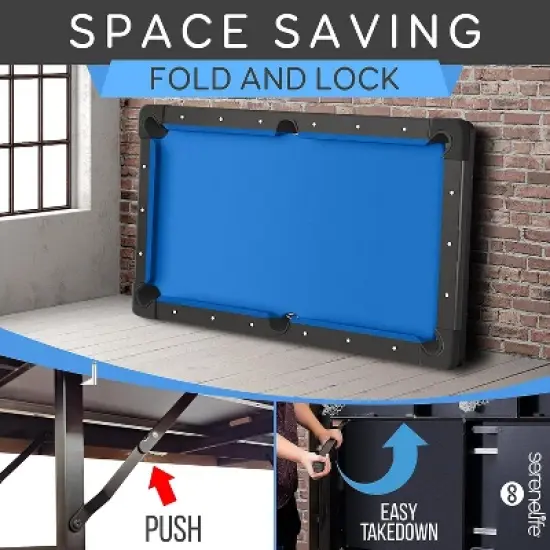 SereneLife SLPLTB76BL 76" Portable and Foldable Pool Table with Accessory Kit (Blue) image {3}