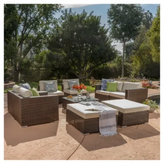 Santa Rosa 9pc All-Weather Wicker Patio Chat Set - Christopher Knight Home image {6}