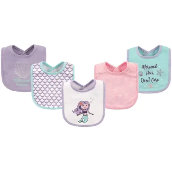Hudson Baby Infant Girl Cotton Bibs 5pk, Mermaid, One Size image {1}