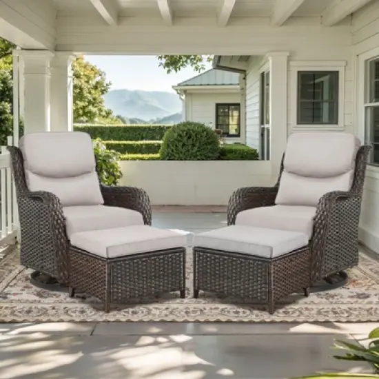 Belord 4 Piece Patio Furniture Set with Swivel Chairs and Ottomans, High Back Deep Seat Cushioned Wicker Swivel Patio Chairs Set of 2 with Ottoman image {4}