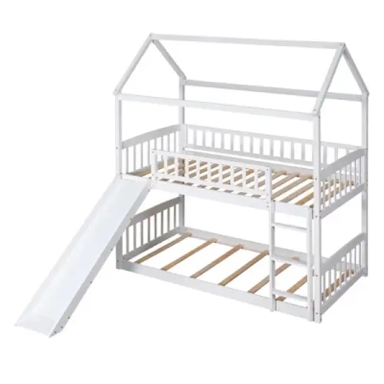 House Shape Twin Over Twin Bunk Bed with Slide - ModernLuxe image {3}