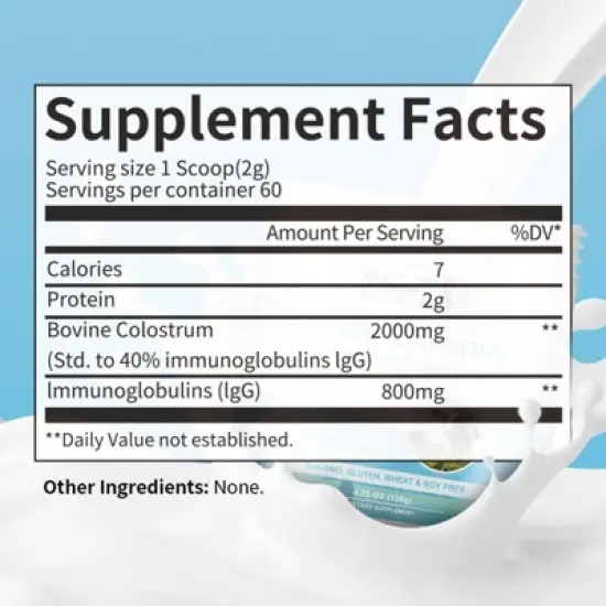 Alliwise Bovine Colostrum Supplement,Pure 40% IgG Colostrum Powder for Gut, Bone, Exercise, Immune, Non-GMO, 4.23 Oz image {1}