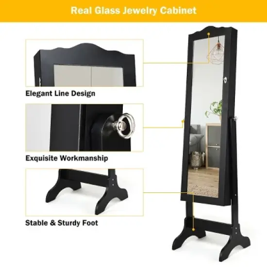 Costway Mirrored Jewelry Cabinet Mirror Organizer Storage Box Stand image {7}