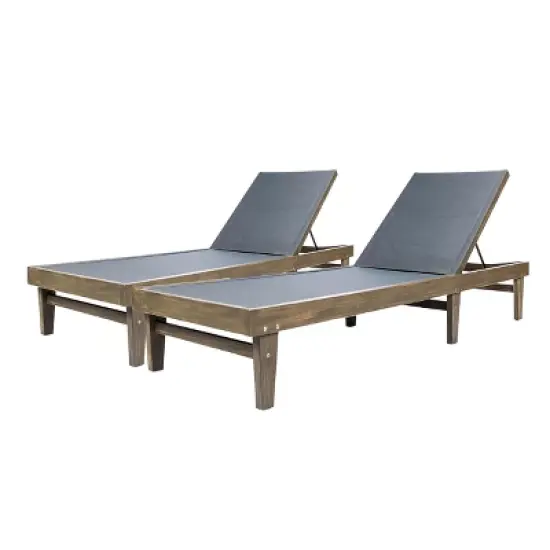 Christopher Knight Home Summerland Outdoor Mesh and Acacia Wood Armless Adjustable Chaise Lounges (Set of 2) image {1}