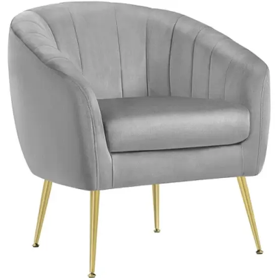 Yaheetech Velvet Accent Armchair Barrel Chair with Metal Legs for Living Room image {7}