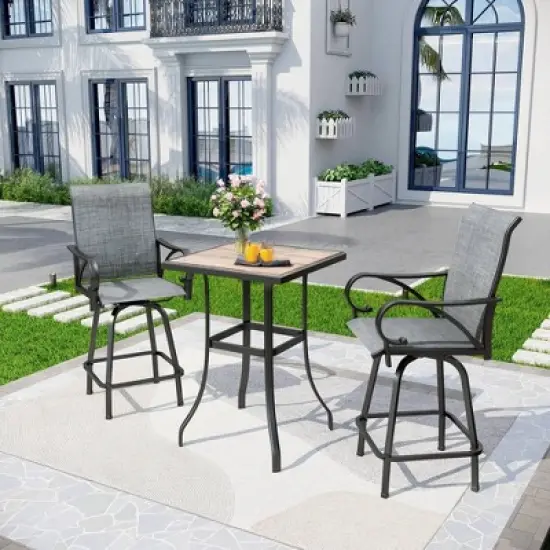 3pc Outdoor Set with Faux Wood Tabletop & Metal/Textilene Stools - Captiva Designs image {13}