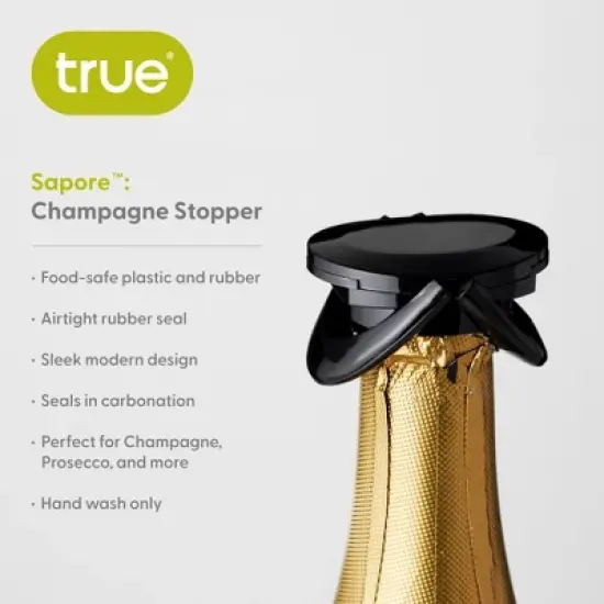 True Sapore Champagne Stoppers for Bottles, Sparkling Wine Stopper, Wine Accessories Kitchen Accessory, Black Set of 1 image {1}