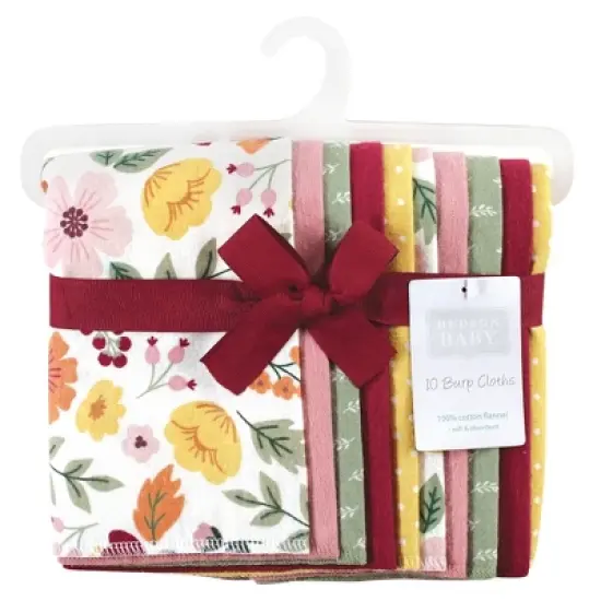 Hudson Baby Infant Girl Cotton Flannel Burp Cloths, Fall Botanical, One Size image {1}