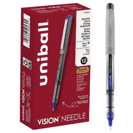 uni-ball uniball Vision Needle Rollerball Pens Fine Point 0.7mm Blue Ink Dozen (1734904) image {8}