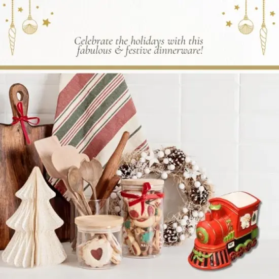 Spode Christmas Tree Train Engine, 9.75 Inch Figural Train Engine Dish - Fine Earthenware Christmas Candy Bowl - Collectible Holiday Tableware image {4}