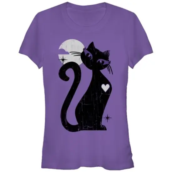 Junior's Lost Gods Halloween Full Moon Cat Heart T-Shirt image {4}