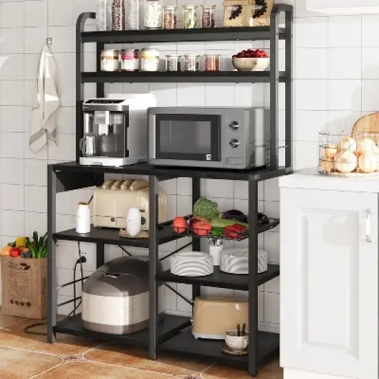 Standing Bakers Racks 5 Tiers Kitchen Microwave Stand Coffee Bar Station with Storage Shelves and Basket Open Storage Shelves for Dining Room image {8}
