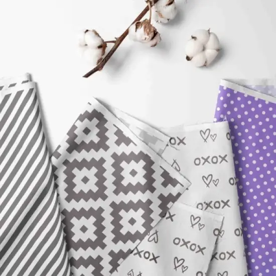 Bacati - Love Gray/Lilac Stripes Long Side Crib Rail Guard Cover image {1}