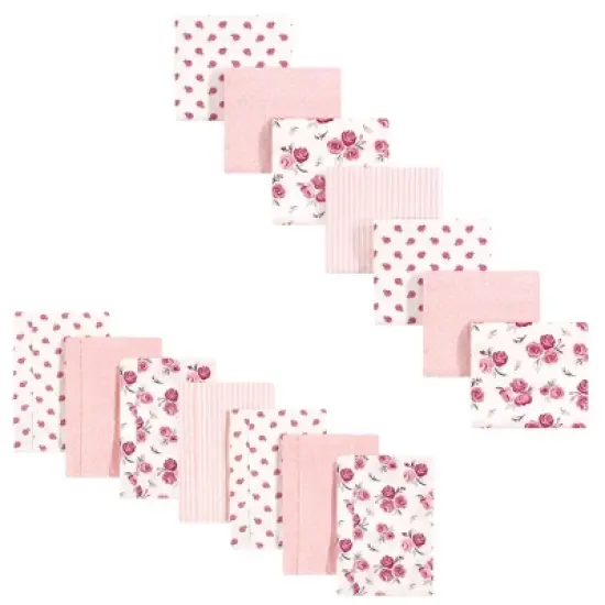Hudson Baby Infant Girl Cotton Flannel Burp Cloths and Receiving Blankets, 14-Piece, Rose, One Size image {1}