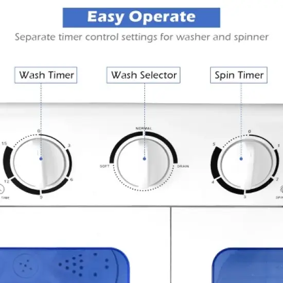 Costway Portable Mini Compact Twin Tub 20lb Washing Machine Washer Spin Dryer image {6}