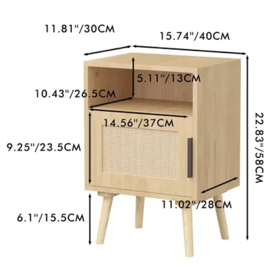 KWPZQEB Rattan Nightstand, Boho Side Table with Drawer & Open Shelf, Cane Accent Bedside End Table with Legs for Bedroom and Small Spaces, Natural image {6}