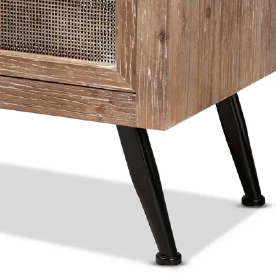 Calida Wood and Rattan 2 Drawer Nightstand Brown - Baxton Studio image {5}