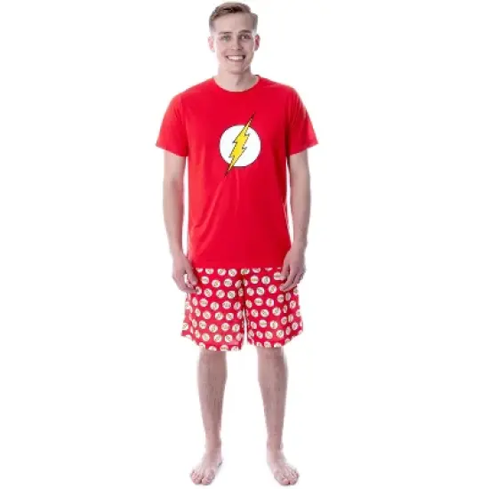 DC Comics Mens' The Flash Logo Short Sleeve Shirt Pajama Short Set Red image {5}