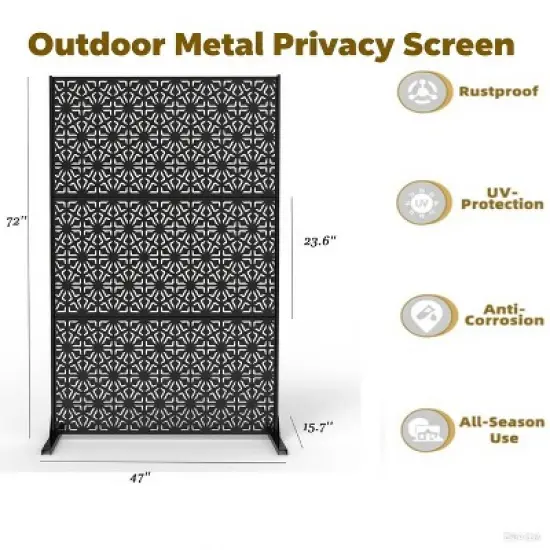 Outdoor Metal Privacy Screen 72"x47" Freestanding Decorative Fence Panels with Stand,Steel Divider & Climbing Plant Trellis for Patio Garden Balcony image {1}