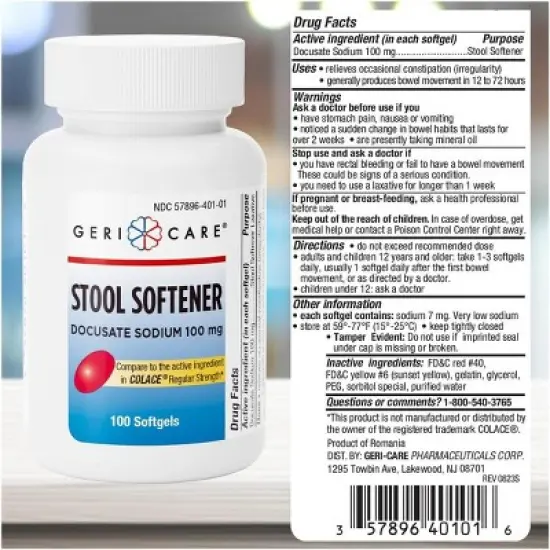 Geri-Care Docusate Sodium 100mg Softgel, 100 Ct image {1}