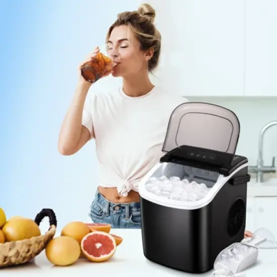 R.W.FLAME Portable Ice Maker,Countertop Model,Self-Cleaning,26.5lbs/24Hrs,6 Mins/9 Pcs Bullet Ice,Includes Ice Scoop and Basket image {6}