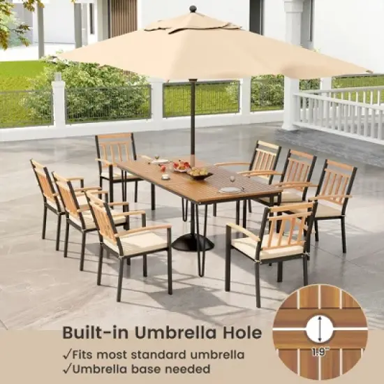 Tangkula 9 PCS Patio Dining Set w/ Rectangular Acacia Wood Dining Table 8 Cushioned Chairs image {3}