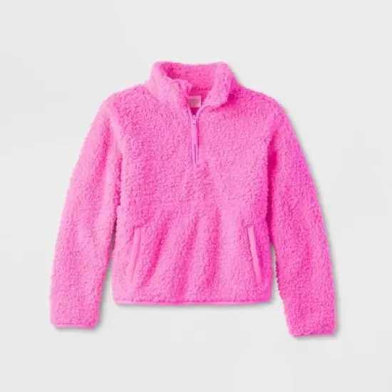 Kids' Faux Shearling Matching Family Half Zip-Up Pullover - Wondershop&trade; Pink image {1}