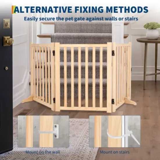 Wooden Freestanding Dog Gate, Folding Wooden Gates for Dogs Indoor for Doorways Stairs , Panel Dog Gate with No-Slip Mat image {5}