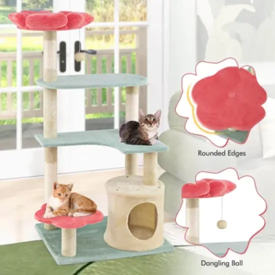 Costway 49" Tall Cat Tree Multi-Level Aesthetic Floral Kitten Tower Indoor Cat Climbing Stand Activity Center image {6}
