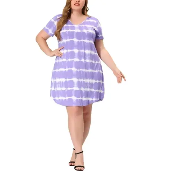 Agnes Orinda Women's Plus Size Tie Dye Trendy V Neck High Low Hem Casual Dresses image {6}