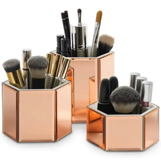 OnDisplay Tressa Set of 3 Hexagon Mirrored Trays for Makeup/Cosmetics, Brushes, Office, Jewelry and Accessories image {6}