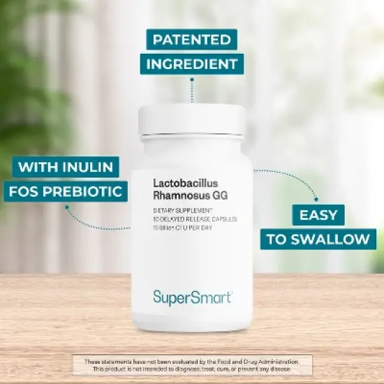 SuperSmart Lactobacillus Rhamnosus GG 10 Billion CFU per Day (LGG Probiotic with Inulin) | Non-GMO & Gluten Free - 60 Delayed Release Capsules image {2}