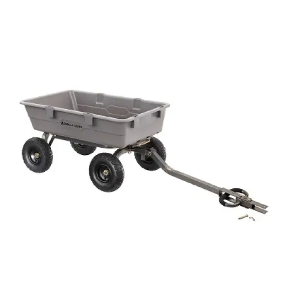Gorilla Carts 800 Pound Capacity Heavy Duty Poly Yard Garden Steel Dump Utility Wheelbarrow Wagon Cart with 2 in 1 Towing ATV Handle, Gray image {1}