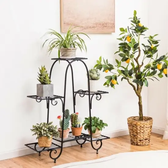 Costway 6 Tier Flower Pot Holder Metal Vertical Shelves Corner Plants Display Rack image {2}