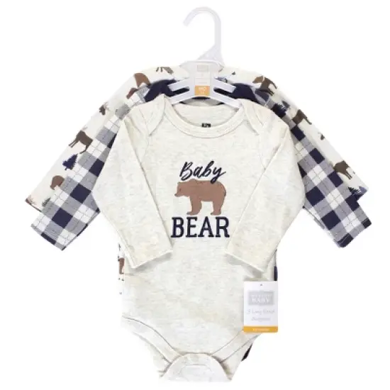 Hudson Baby Infant Boy Cotton Long-Sleeve Bodysuits 3pk, Moose Bear image {1}