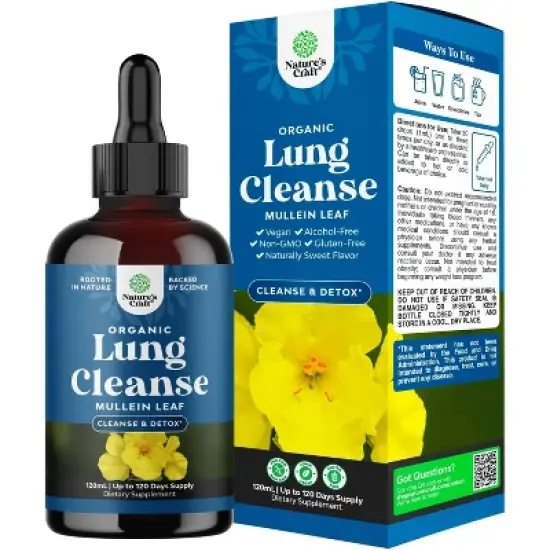 Organic Lung Cleanse Drops, Mullein Leaf Cleanse & Detox Supplement, Tincture Drops for Respiratory Lung Health, Nature's Craft, 120mL image {7}