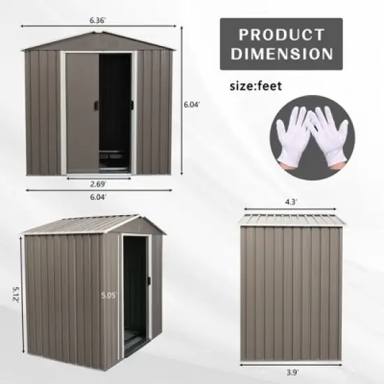 6ft x 5ft Outdoor Metal Storage Shed gray image {8}