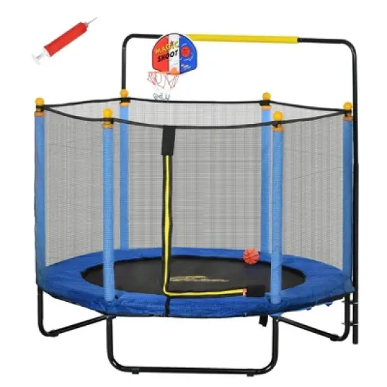NAYSAYE Trampoline with Basketball Hoop and Horizontal Bar for Indoor Play for Kids, Blue, 55.00"*55.00"*55.00" image {5}