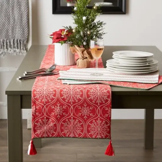 Design Imports  Christmas Jacquard Reversible Table Runner, Joyful Snowflakes, 14X108" image {4}