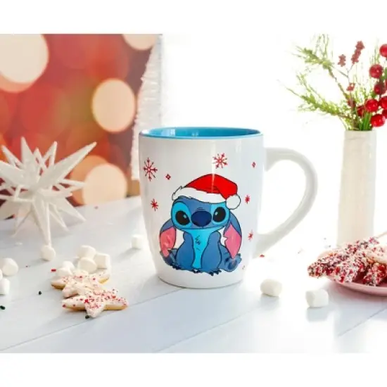 Silver Buffalo Disney Lilo & Stitch Santa Hat Jumbo Curved Ceramic Latte Mug | Holds 25 Ounces image {2}