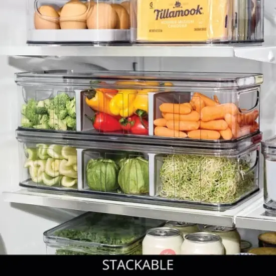 iDesign 6-Piece Fridge Organizer Bins with Dividers - Clear/Gray image {7}