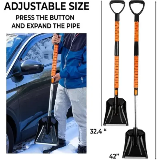 Zone Tech Extendable Snow Squeegee, Ice Scraper & Shovel 42" Rotating Snow Squeegee Head, Extendable Ice Scraper, Shovel, Snow and Ice Remover 2-Pack image {2}