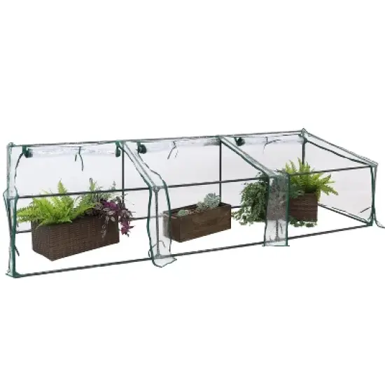 Sunnydaze Outdoor Portable Slanted Top Plant Shelter Mini Cloche Greenhouse with Zipper Doors - Clear image {8}
