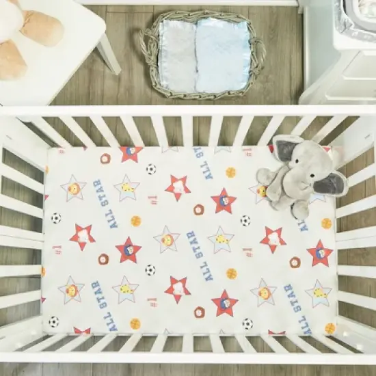 Everyday Kids 2-Pack Pack 'n Play Sheets, 100% Cotton, Jungle Sports & Blue, Soft Fitted Sheets for Portable Crib, Playpen, or Mini Crib image {5}