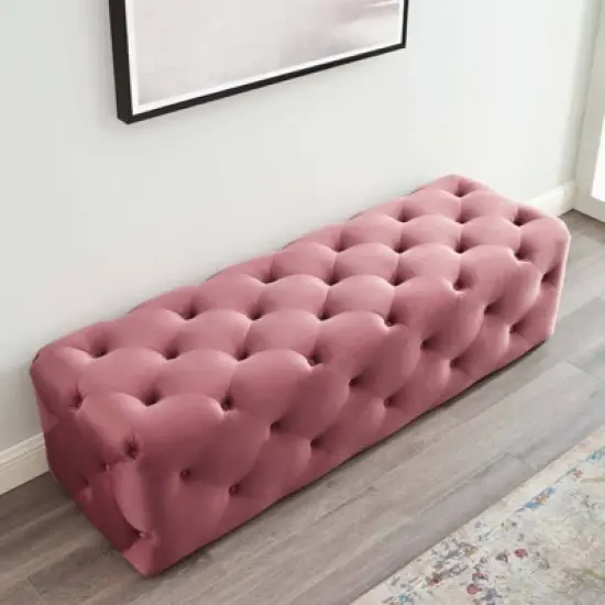60" Amour Tufted Button Entryway Performance Velvet Bench Dusty Rose - Modway image {6}