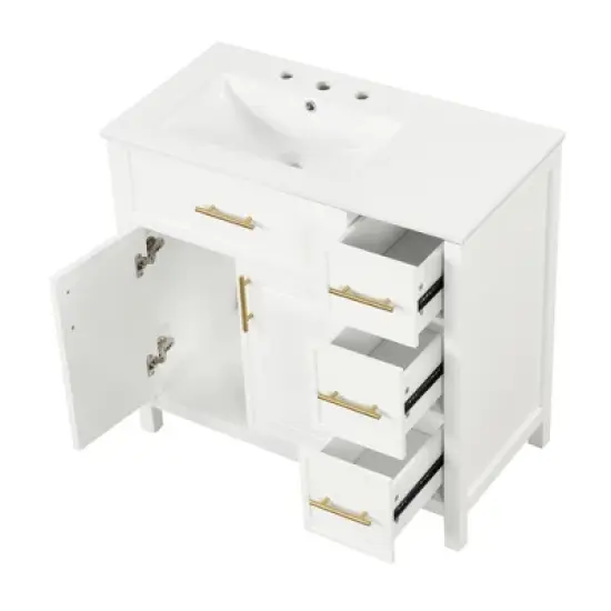 36" Bathroom Vanity with Sink Top, 2 Doors and 3 Drawers, Off White  4W - ModernLuxe image {5}