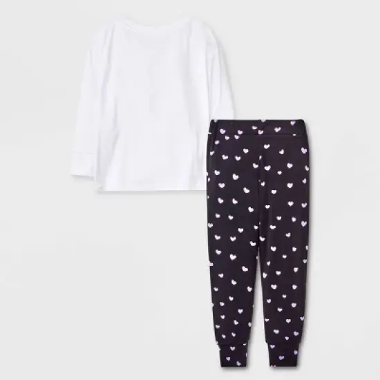 Elle Olivia Toddler Girls' 2pc Pig Tail Hearts Pajama Set - Black  image {1}