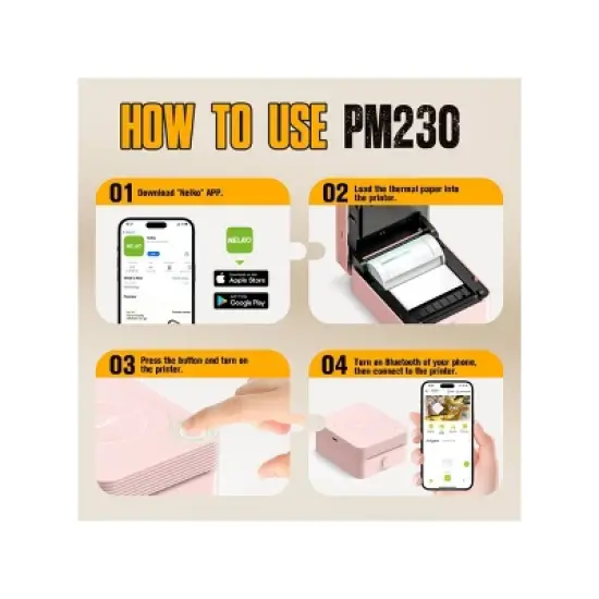 Nelko PM230 Portable Bluetooth Sticker Printer Pink with 2pk 54mmx3.5m White Rolls image {6}